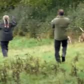 Footage from a video by West Midlands Hunt Saboteurs, which they say shows members chasing the hounds away from a fox.