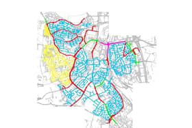 A map of Oxfordshire County Council's 20-mph zone in Banbury, with the roads to be reduced to 20-mph marked in blue.