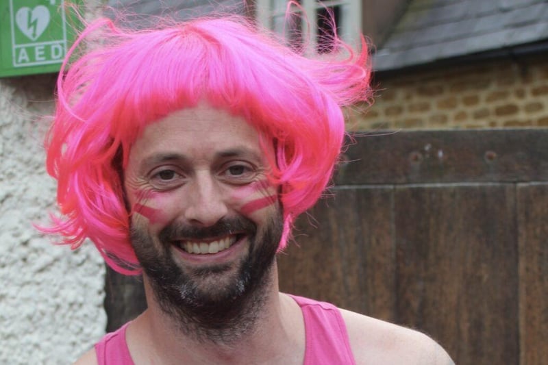 One of the participants donning a pink wig.