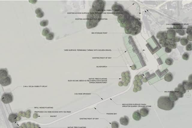 A plan showing how the farm conversion would look, to include its driveway from the Newington road