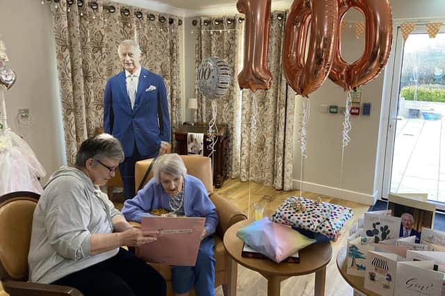 Shipston care home resident Mary celebrated reaching the milestone age by opening 100 cards sent in from around the world.