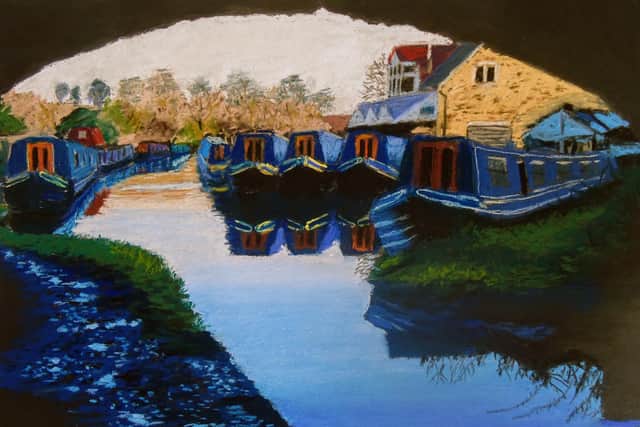 One of Dave's pastel pictures: the wharf at Lower Heyford.