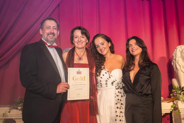 Butterflies Healthcare founders James and Michelle Sutton with comedian Luisa Omielan  at the Pure Beauty Awards.