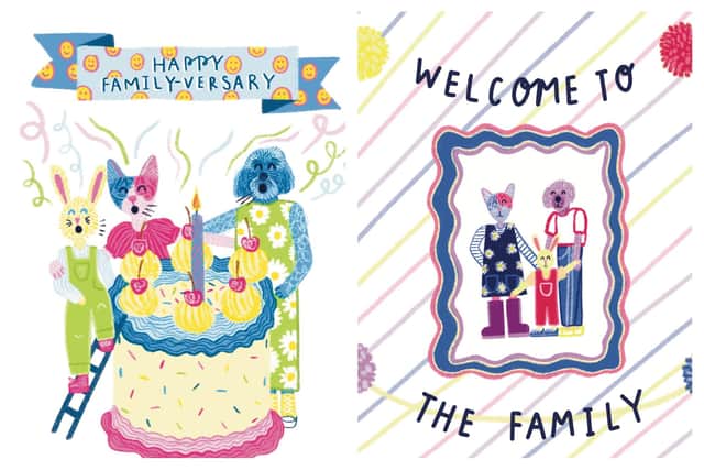 Two of the greeting cards currently available from Olivia’s Little Joys.