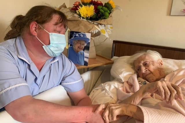 Lucy Neal celebrated her 100th birthday with tea and cake at the Kineton Manor Nursing Home on April 22. (submitted photo from the nursing home)