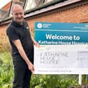 Richard O’Connor of Milestone Infrastructure visited Katharine House to hand over the cheque to Sue Blank.