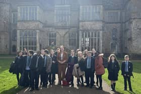 Some of the school children gathered at Broughton Castle for Victoria Prentis' Shakespeare day.