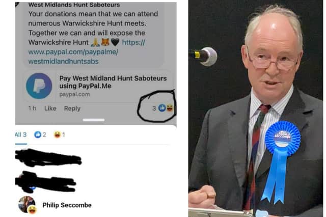 Philip Seccombe - and the Facebook post he left a 'laughing emoji' on. He said it was an accident and has since removed it.