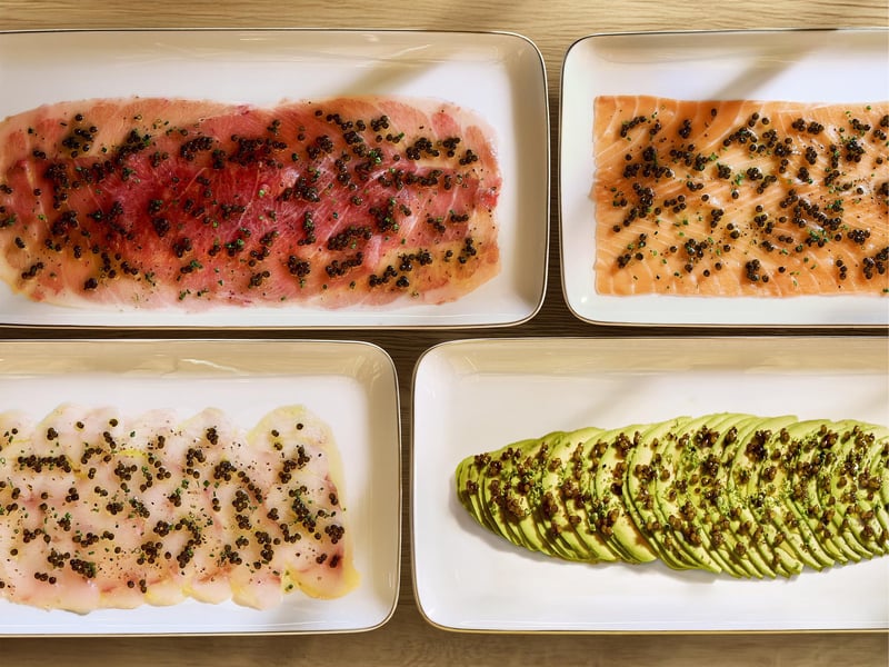 The Caviar Carpaccios are simply delicious - choose from a selection