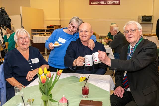 Carole Birch, volunteer with RNIB (Royal National Institute of Blind People), Elizabeth McEwan Tolmie with Royal Voluntary Service and Cornhill Centre volunteer, Ross Kemp and RNIB volunteer Tony Redshaw (photo from Royal Voluntary Service)