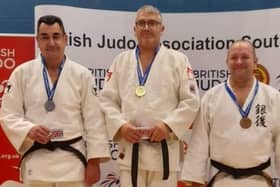 Tony Partridge on the left with his silver medal at last weekends British Judo Master Competition.