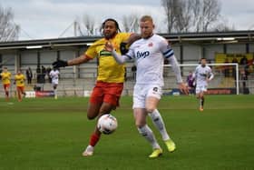 Action from Banbury United's 5-0 defeat at AFC Fylde last weekend. Picture by Julie Hawkins