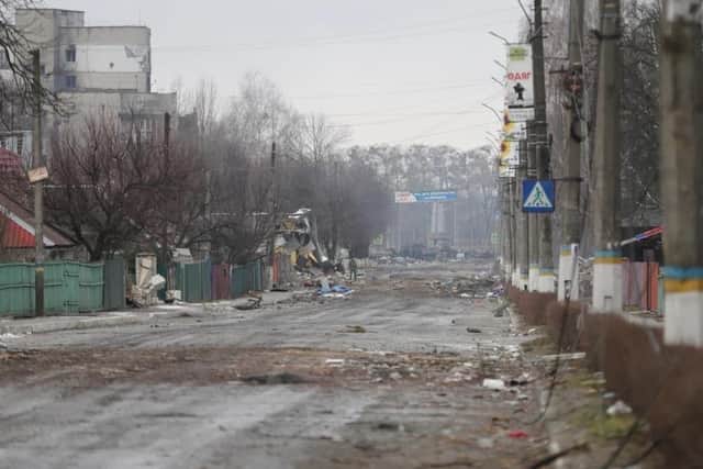 Wreckage in a Ukrainian street