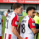 DJ Sturridge and Fin Roberts were on the scoresheet as Brackley Town beat Spennymoor 2-1 at St James Park. (Photo credit: Pete Keen)