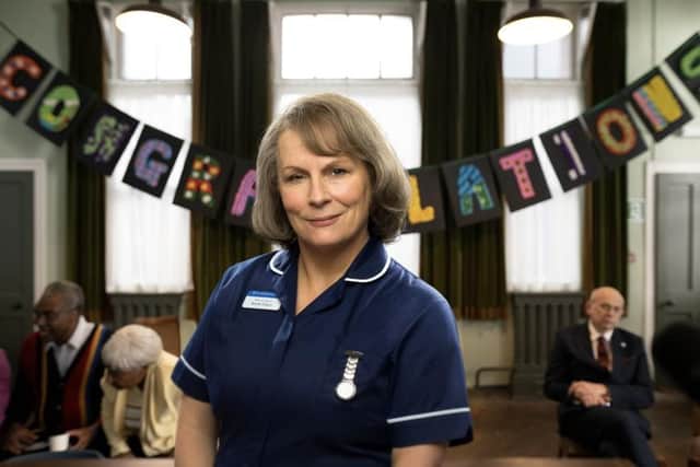 Jennifer Saunders is the distinguished nurse in charge of a threatened geriatric hospital in the film Allelujah