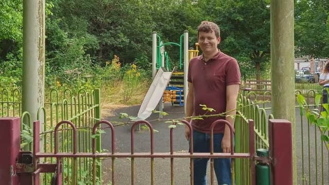 Cllr Andrew Crichton at the Hart Close play area