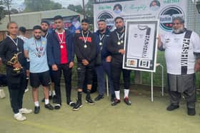 Tournament winners West Bank FC from Birmingham with Mohammed Hashims father Sikander Hayat.