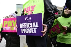 EIS Union teachers on the picket line (Pic: John Devlin)
