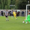 Morgan Roberts heads off to celebrate after scoring Banbury United's winner in their 2-1 success at Darlington. Pictures courtesy of Banbury United FC