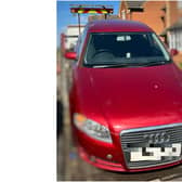 South Northamptonshire Police seized a red Audi in a Brackley neighbourhood for multiple offences today, Thursday April 21. (photo from South Northants Police Sgt Tweet)