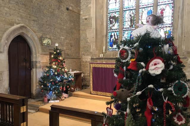 The beautifully crafted decorations adorn the entry of the Middleton Knit and Crochet group