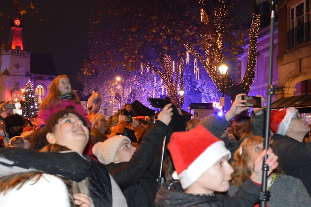 Thousands gathered on Bridge Street to watch the lights being switched on.