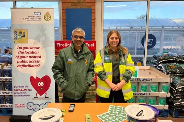 Volunteer responder and optometrist Nimish Desai, and Evin, who work for the South Central Ambulance Service Charity.j