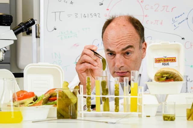 Professor Spence at work in the lab testing gherkins for burgers