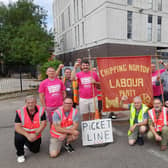 Chipping Norton Labour Party members show their support for workers taking action in Banbury against BT