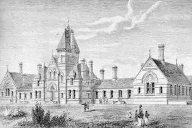 An early drawing of the Horton Infirmary, later to become the Horton General Hospital