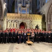Oxford Welsh Male Voice Choir and Haverford West Male Voice Choir in St David's Cathedral Pembrokeshire.