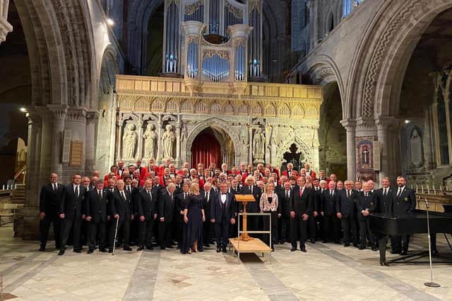 Oxford Welsh Male Voice Choir and Haverford West Male Voice Choir in St David's Cathedral Pembrokeshire.