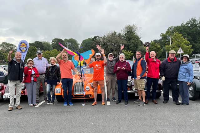 The butterfly arrived in Banbury in a convoy of six Oxford Morgan Cars.