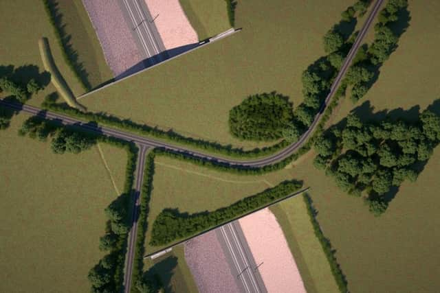The computer generated image gives a birds eye view of the road layout on top of the Turweston green bridge