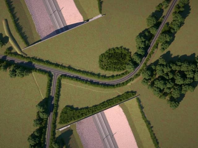 The computer generated image gives a birds eye view of the road layout on top of the Turweston green bridge
