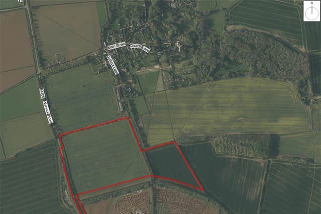 An outline of the farmland Vistry wants to develop into a 170 home housing estate