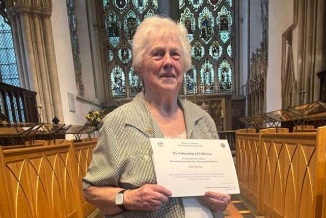 Betty Harrison who has received the Fellowship of St Birinus to mark her community fundraising at St Mary's Church, Banbury