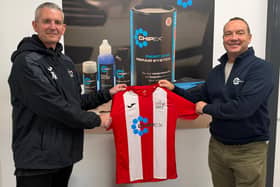 Easington U18 coach Jamie Rimmer (L) and Johnny Graham, Chipex CEO (R).