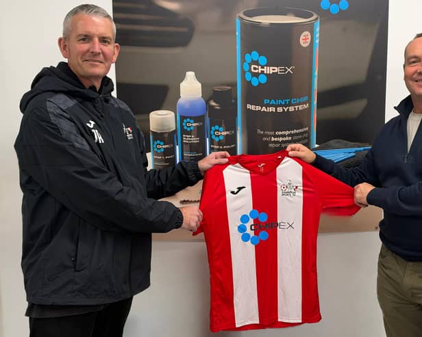 Easington U18 coach Jamie Rimmer (L) and Johnny Graham, Chipex CEO (R).