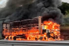 The lorry ablaze on the M40 on Tuesday morning