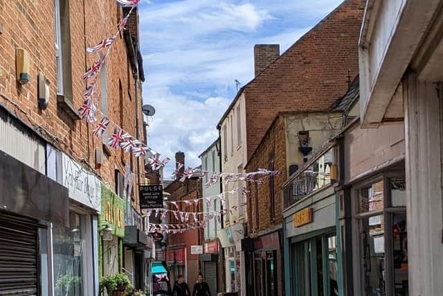 Banbury's Church Lane is one of the town centre streets decorated with Jubilee bunting
