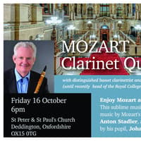 Internationally acclaimed clarinettist to perform in Deddington this Friday (October 16)