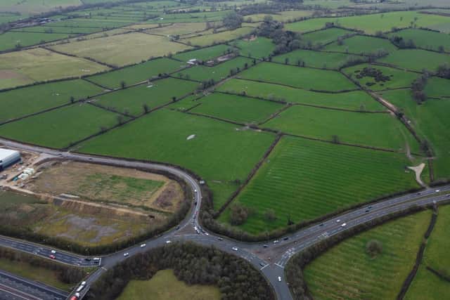 A picture of the motorway junction, Frontier Park and the ancient farmland that would be built over if Greystoke gets planning consent