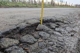 The damaged road edging near Middleton Cheney that caused two instant punctures