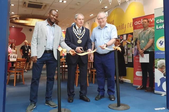 Cllr Dr Chukwudi Okeke, ward member for Banbury Cross and Neithrop; Cllr Les Sibley, chairman of Cherwell District Council; and Cllr Phil Chapman, portfolio holder for healthy communities at the official opening.
