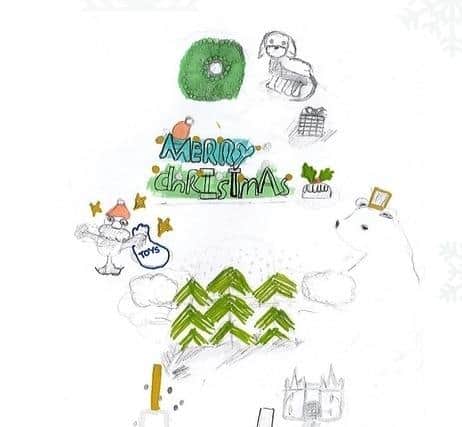 Alma, aged ten, designed this Christmas card which is for sale in aid of Children Heard and Seen