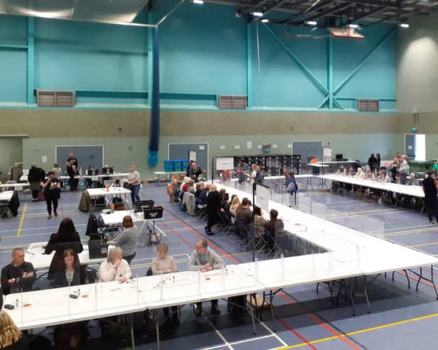 The first results from the count of the Cherwell District Council elections at Spiceball Leisure Centre have been released (photo from Cherwell District Council Tweet)