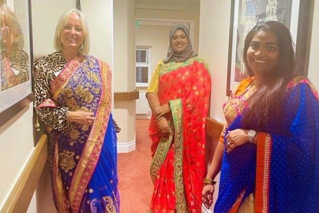 Staff at Glebefields Care Home in Drayton also donned traditional attire.
