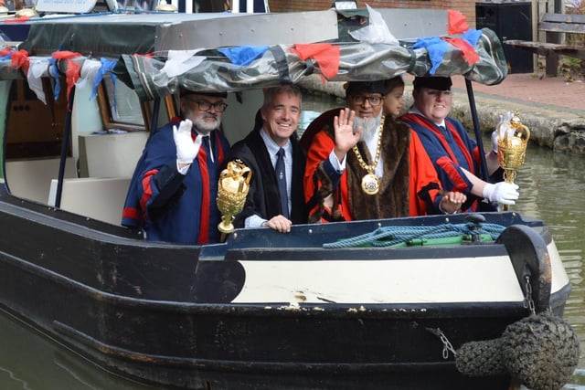 The town mayor, Fiaz Ahmed, arrived at the festival by canal boat.