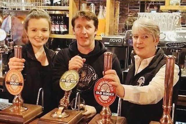 Pop star James Blunt pulling a pint of Off The Hook at his visit to the Hook Norton Brewery this week.